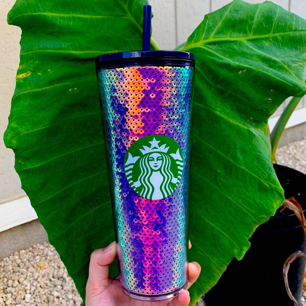 NWT Starbucks Purple sequin tumbler cup 24 oz